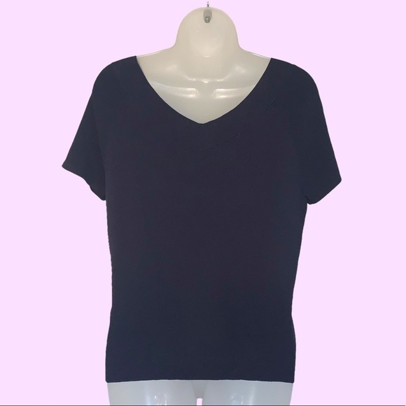 TALBOTS Black Basic Double V-Neck Short Sleeve Rayon Top Size Large - Picture 2 of 12